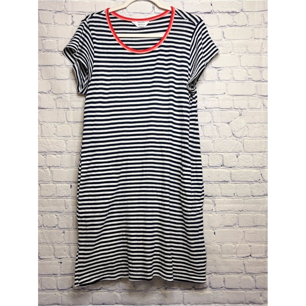 Splendid X Gray Malin Navy White Stripe Seaside Nautical T-shirt Mini Dress M